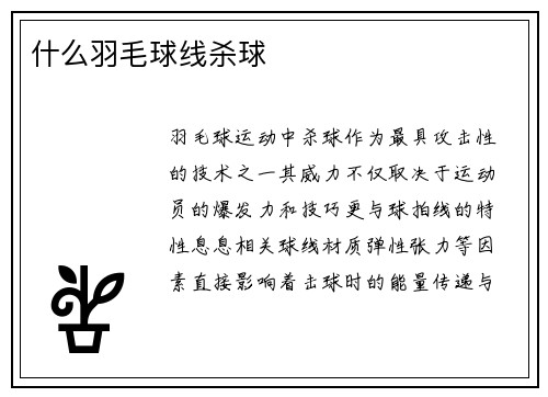 什么羽毛球线杀球