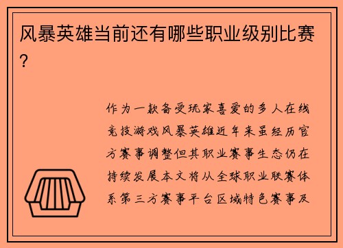 风暴英雄当前还有哪些职业级别比赛？